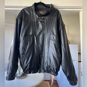 Oversized leather bomber jacket